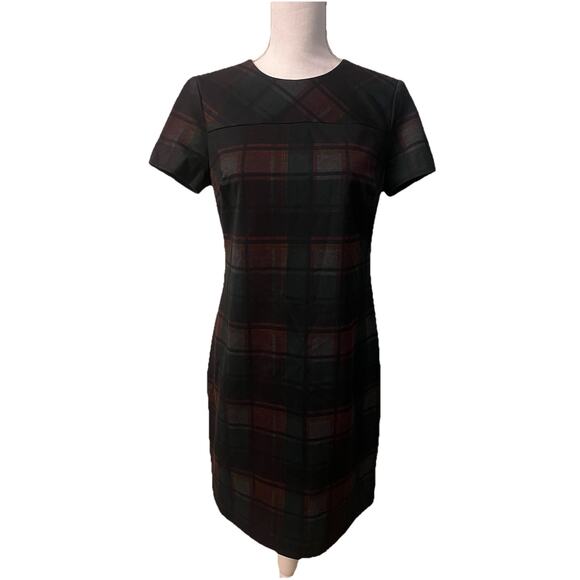 Calvin Klein Green Red Sheath Dress Short Sleeve Holiday Professional Size 4 - Picture 1 of 7